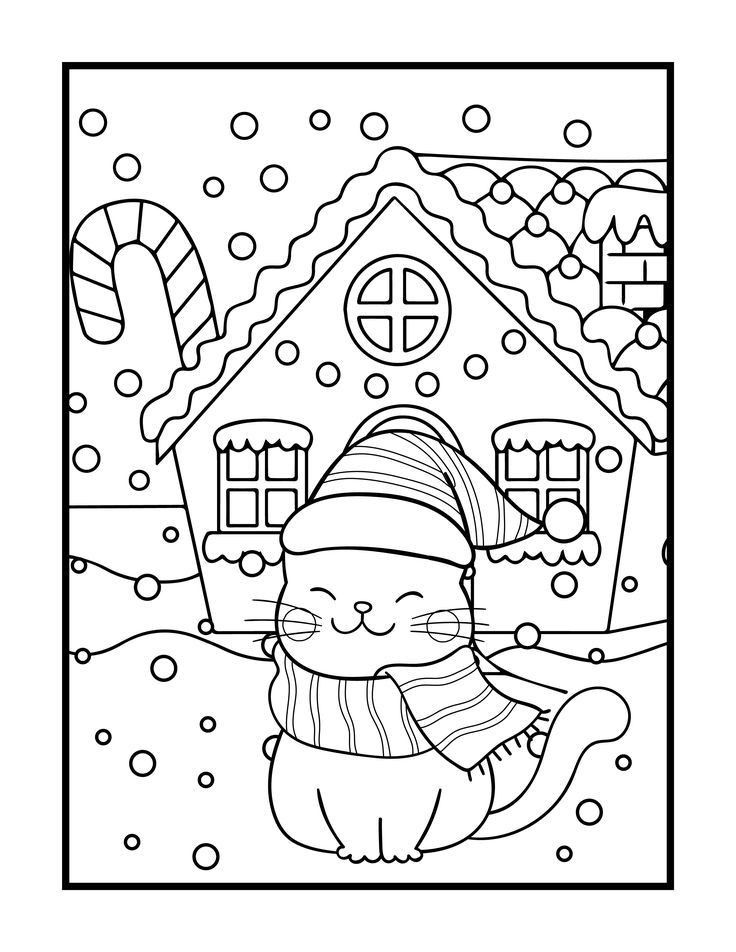 Zimowy kot –&nbsp;kolorowanka