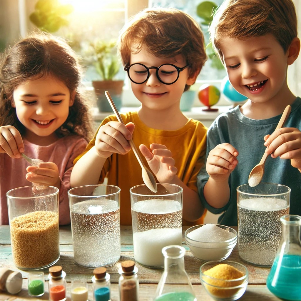 Dzień Wody: „Co się rozpuszcza w wodzie?” – Eksperymenty z rozpuszczaniem soli, cukru, piasku w&nbsp;wodzie