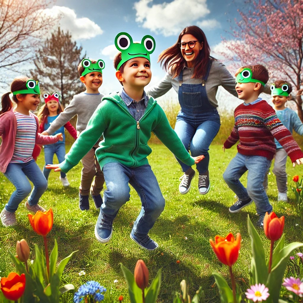 Scenariusz zajęć na Pierwszy Dzień Wiosny: „Skacz jak żabka” – Zabawy naśladowcze inspirowane&nbsp;wiosną