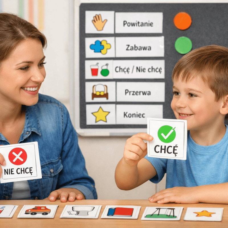 🗣 Komunikacja potrzeb u dziecka z autyzmem – scenariusz zajęć z wizualnym harmonogramem + karty „chcę / nie chcę” – zajęcia&nbsp;rewalidacyjne