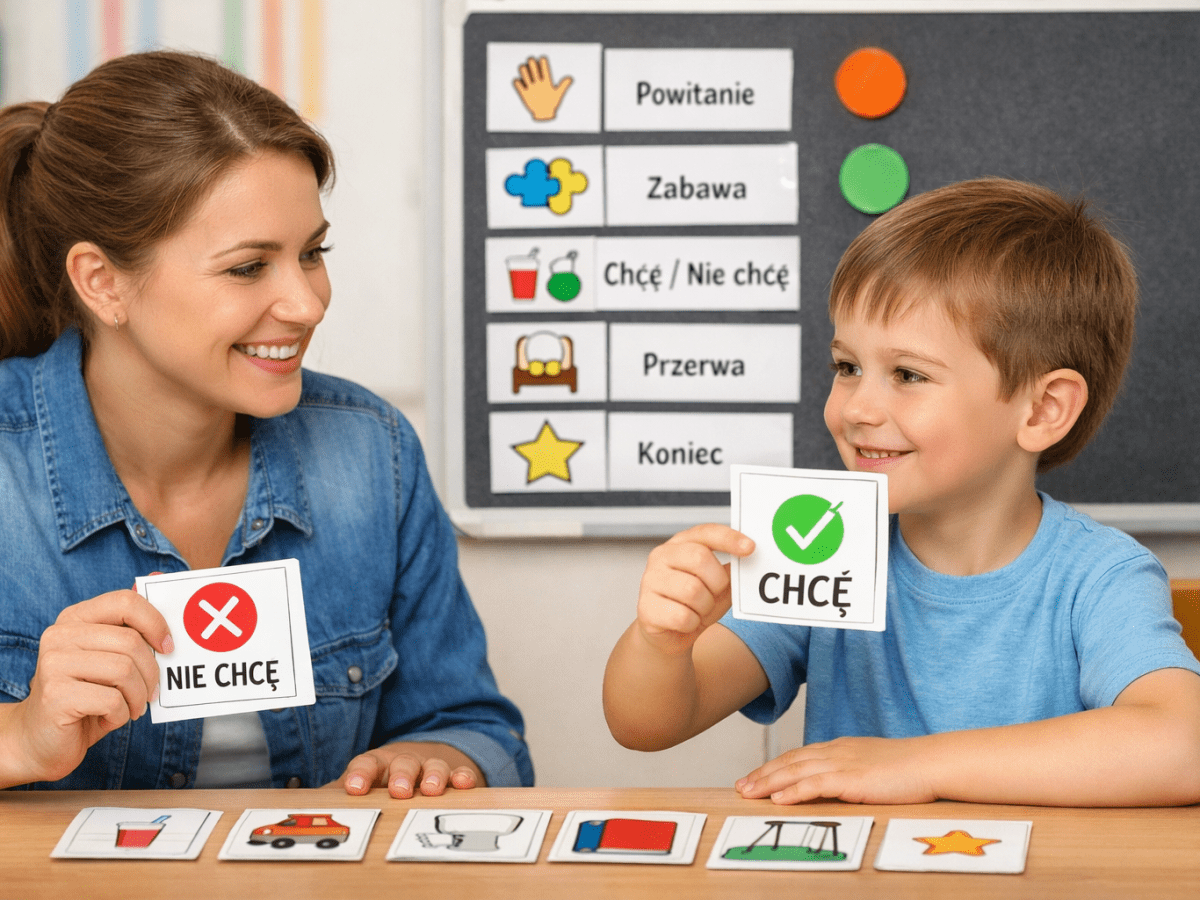 🗣 Komunikacja potrzeb u dziecka z autyzmem – scenariusz zajęć z wizualnym harmonogramem + karty „chcę / nie chcę” – zajęcia&nbsp;rewalidacyjne