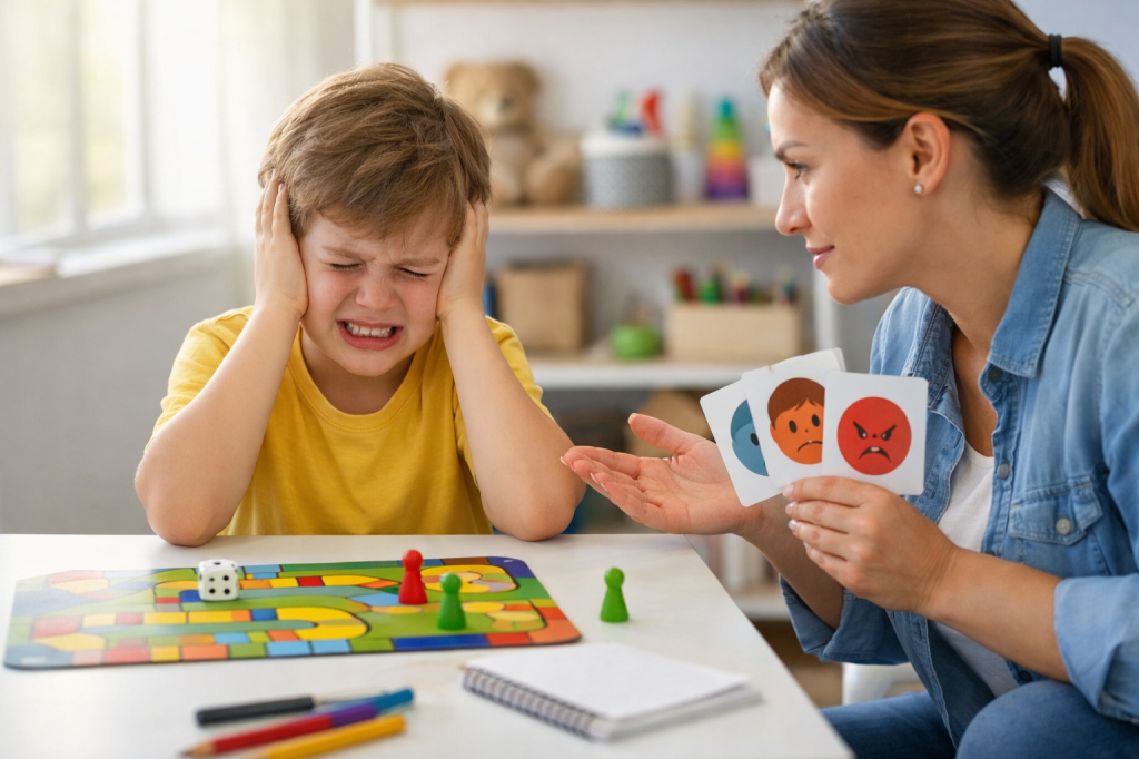 Frustracja i przegrywanie w ASD: scenariusz zajęć rewalidacyjnych + skrypt nauczyciela + skala emocji&nbsp;1–5